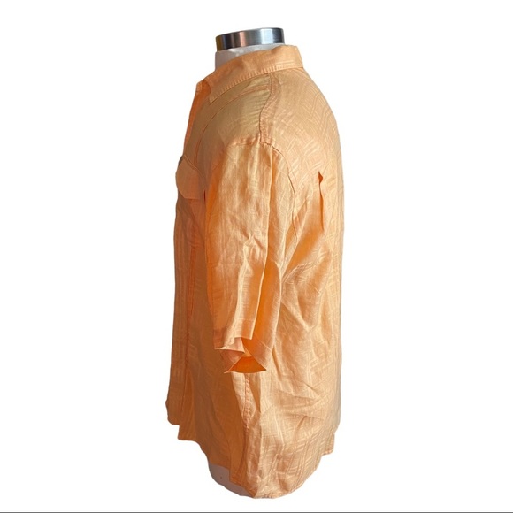 Tommy Bahama Mens Orange Textured 100% Linen Short Sleeve Button Up Shirt Sz XL - Picture 9 of 12